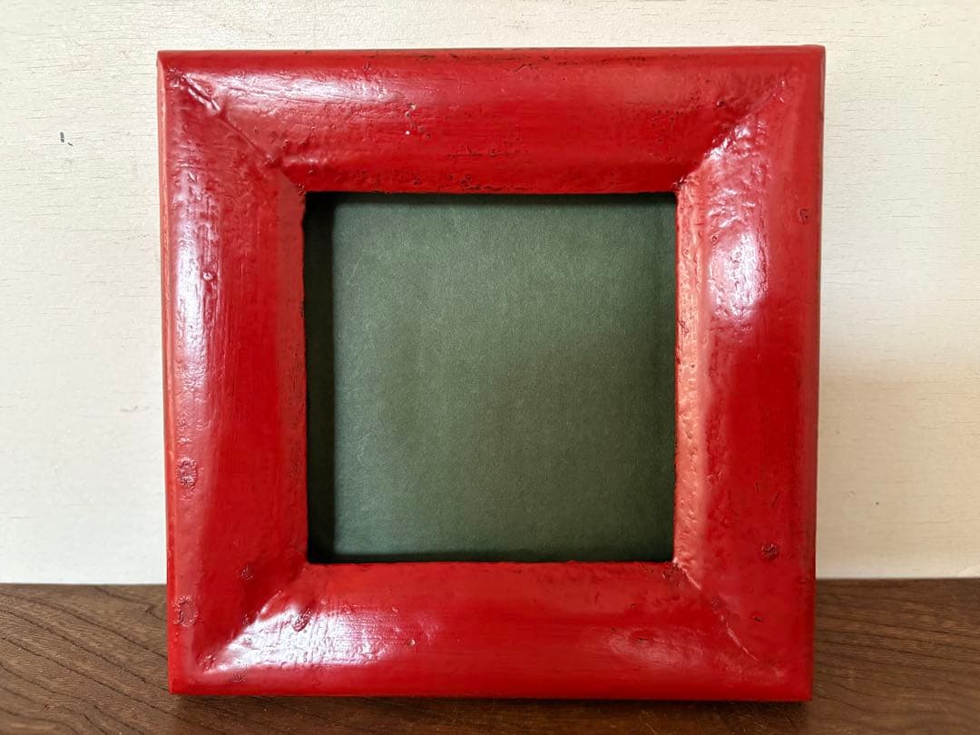 松崎融　朱漆塗　額縁　漆塗り　漆器