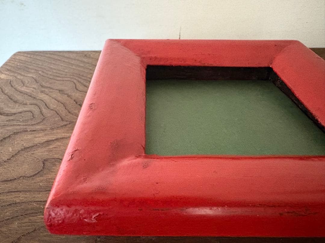 松崎融　朱漆塗　額縁　漆塗り　漆器