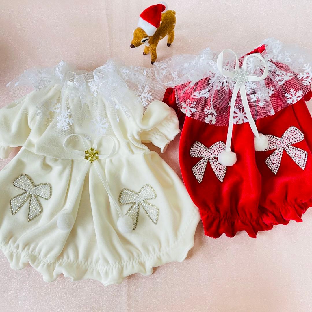 パールリボン♡クリスマス　ネックチュール付き　犬服　ハンドメイド　∞TuTu∞