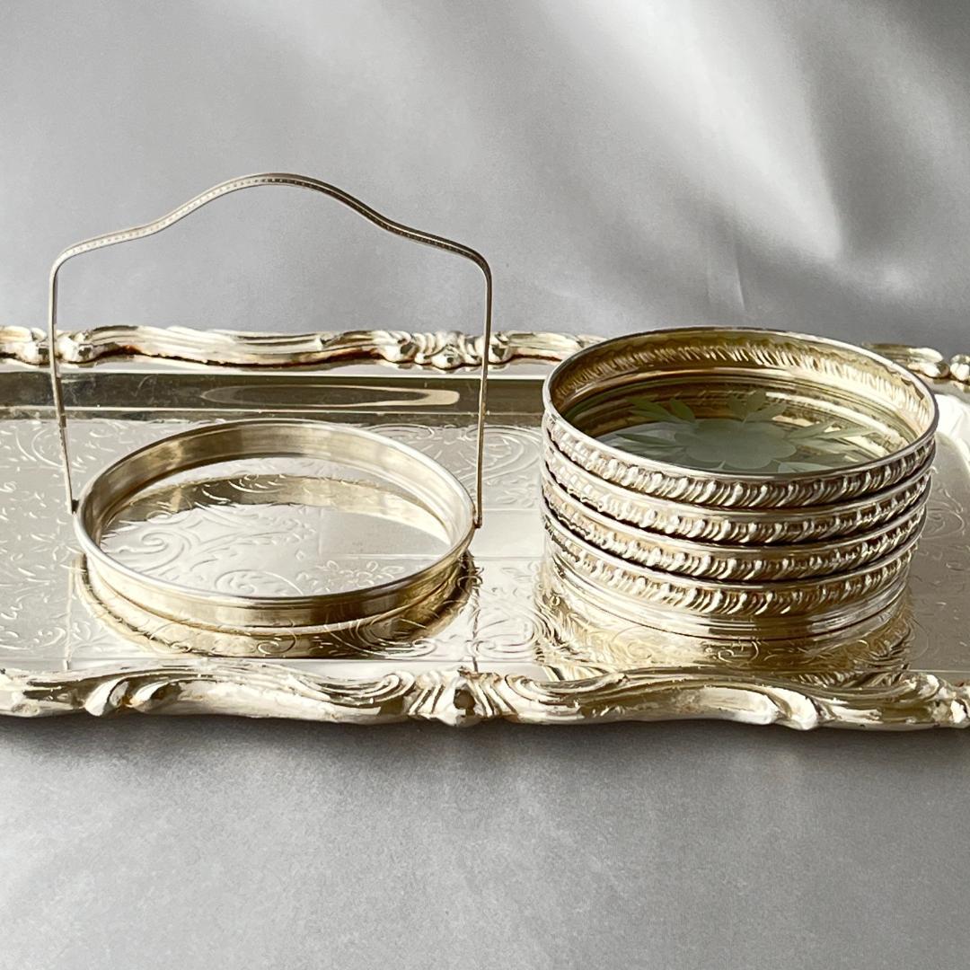 【純銀 / ガラス】ワイングラスコースター 4枚 スターリングシルバー (1)