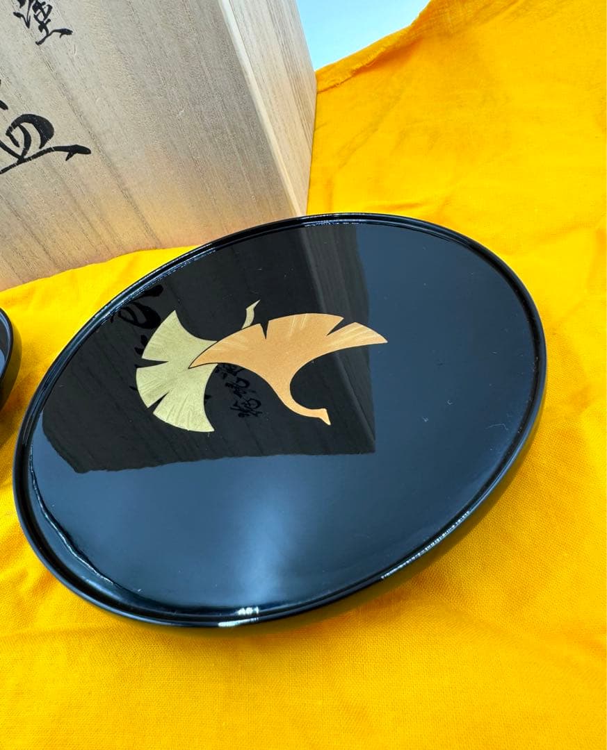 033輪島塗　銘々皿　鮓井漆器店謹製　2枚セット　未使用品　共箱　共布