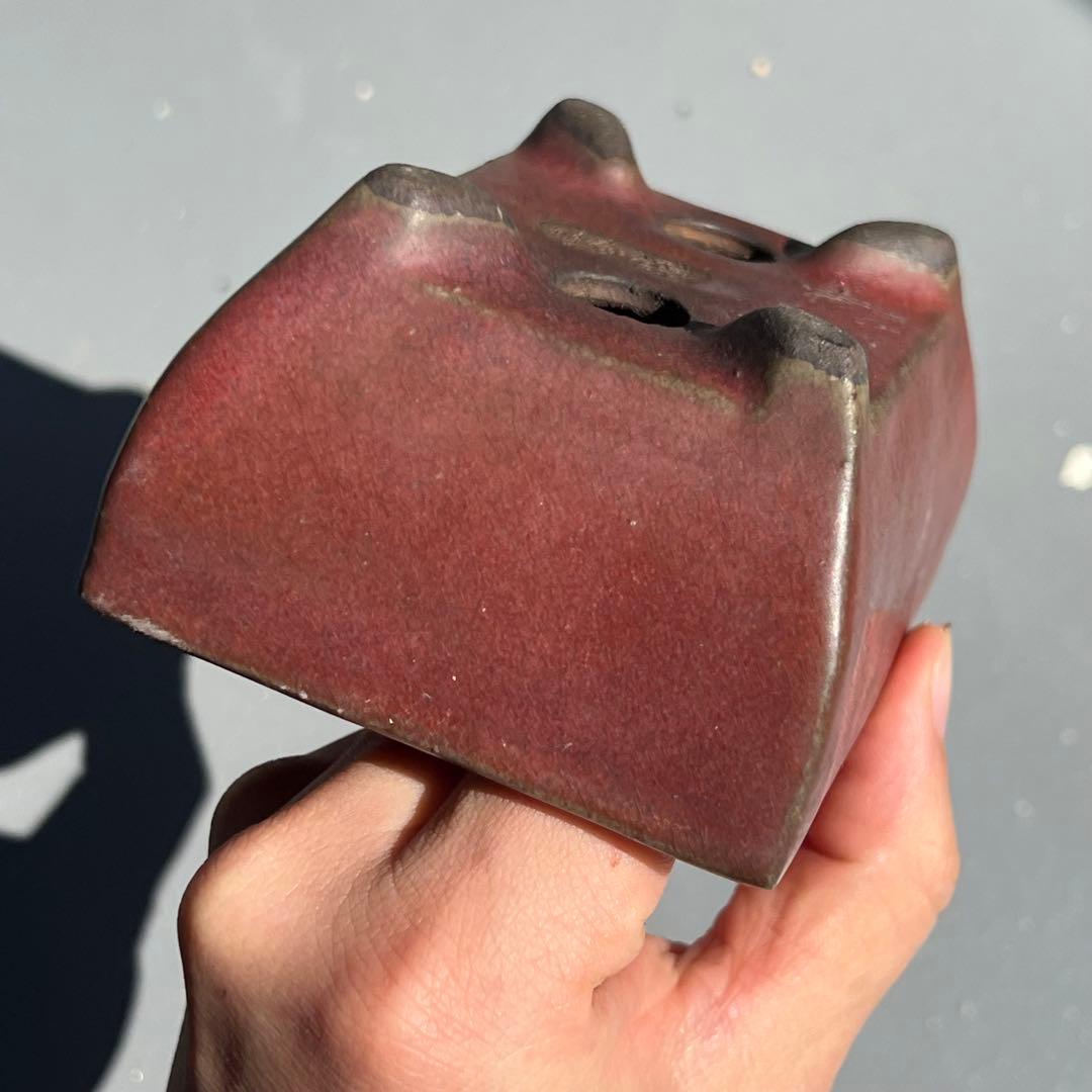 731.暁雲 辰砂釉長方 盆栽鉢 植木鉢 小品鉢 10*7.7*5.3cm