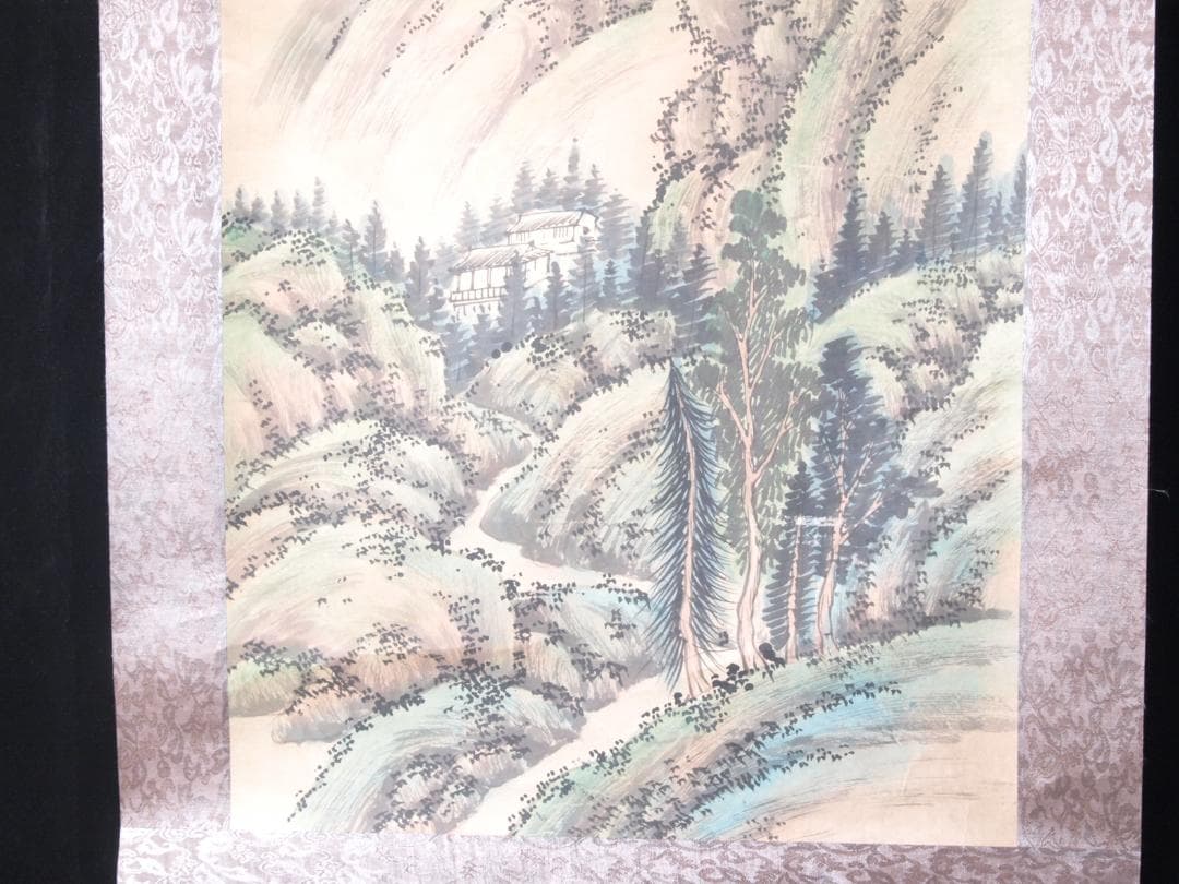 骨董掛け軸】風景図 中国　唐時代 肉筆保證 掛け軸AK1018-2A10-3