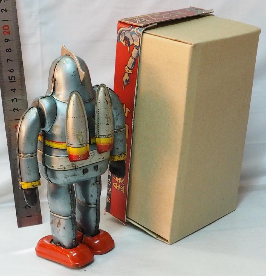 野村【鉄人28号 水色 サビ有 金具欠】当時物ブリキ ロボットTIN 箱はコピー