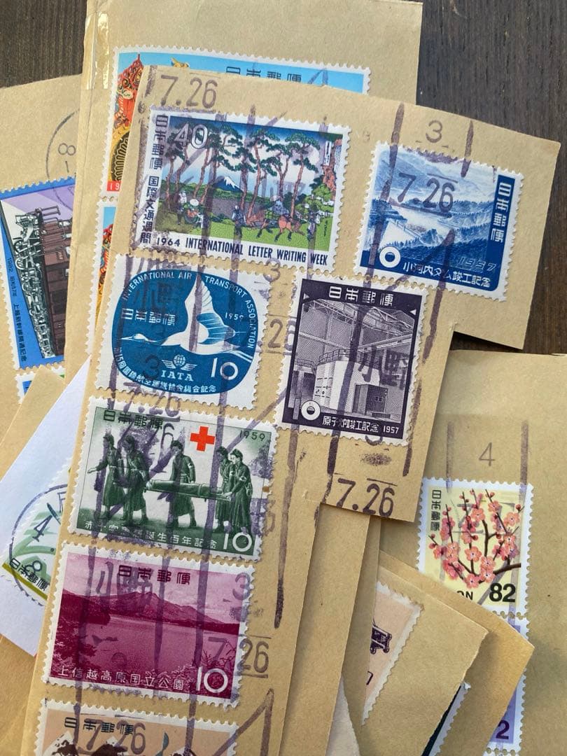 G レア 55枚　使用済み切手　紙物　記念切手　1957年　昭和レトロ　消印
