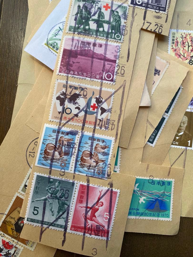 G レア 55枚　使用済み切手　紙物　記念切手　1957年　昭和レトロ　消印