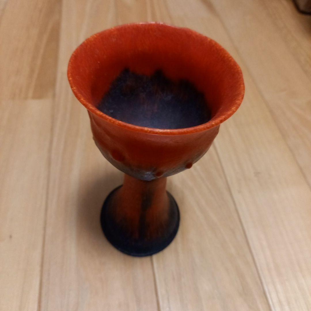 酒器　馬上杯　馬上盃　骨董　赤と黑の趣きのあるグラス