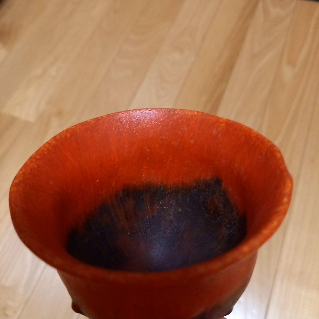 酒器　馬上杯　馬上盃　骨董　赤と黑の趣きのあるグラス