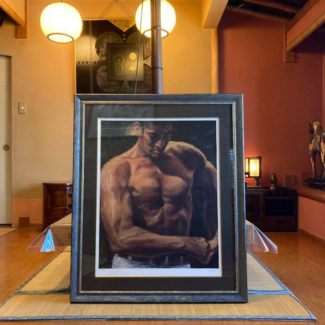 福山小夜 「高倉健の世界」版画 黄金の服 シルクスクリーン 大型 額装 限定品