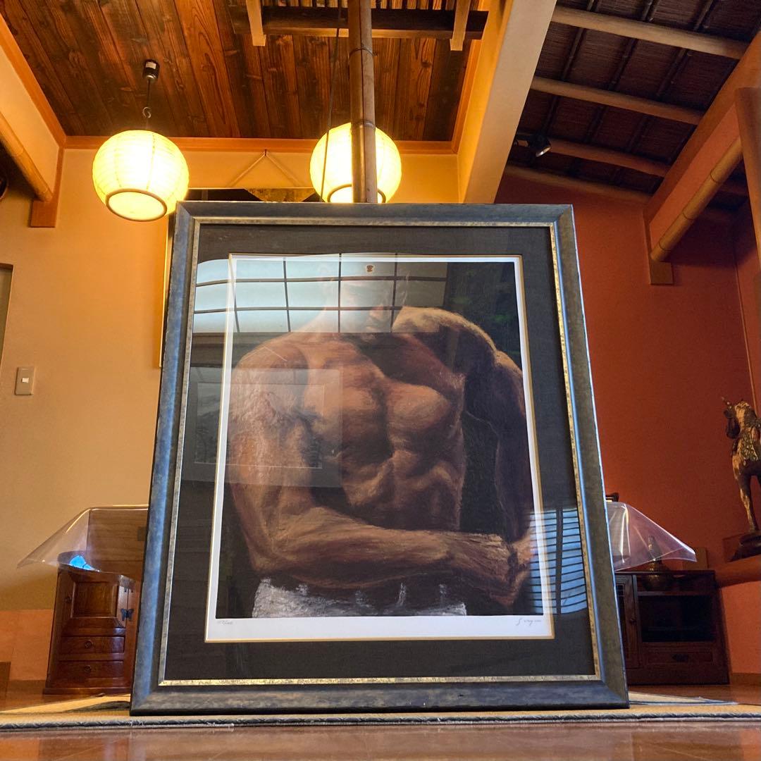 福山小夜 「高倉健の世界」版画 黄金の服 シルクスクリーン 大型 額装 限定品