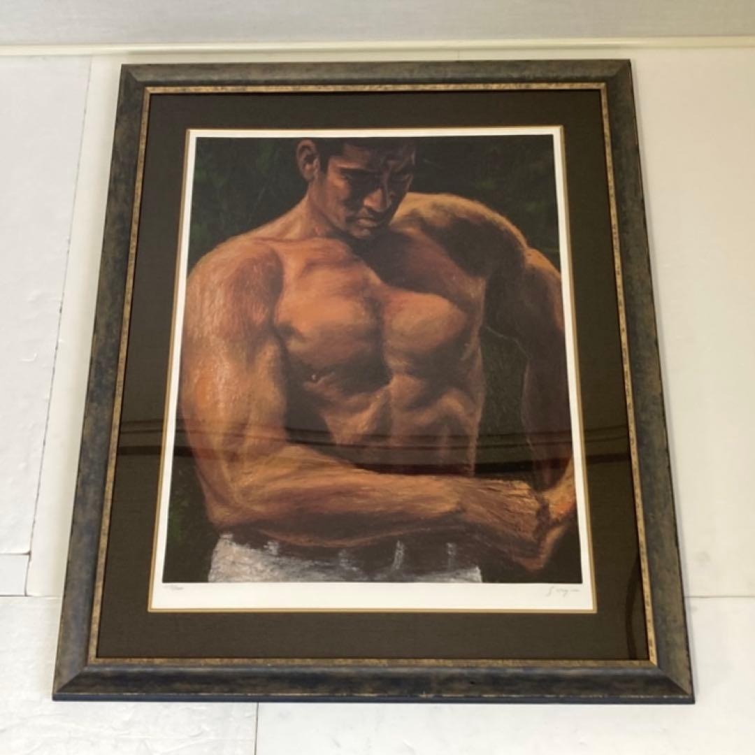 福山小夜 「高倉健の世界」版画 黄金の服 シルクスクリーン 大型 額装 限定品