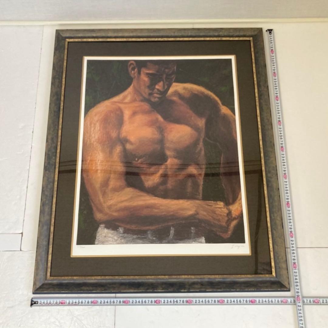 福山小夜 「高倉健の世界」版画 黄金の服 シルクスクリーン 大型 額装 限定品