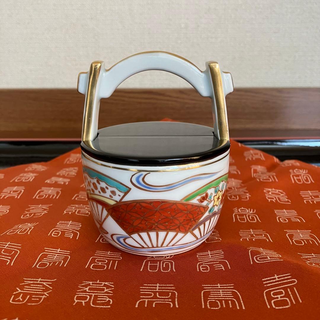 最終お値下げ 茶道具 京焼 手塚祥堂造色絵手桶茶入