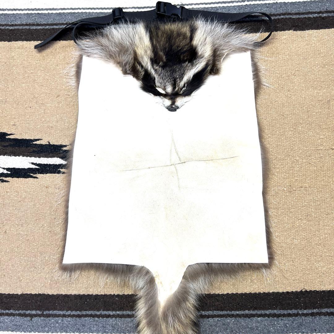 顔付　特大ラクーン　アライグマ　尻あて腰当　登山　キャンプ　スキー山伏　毛皮敷物