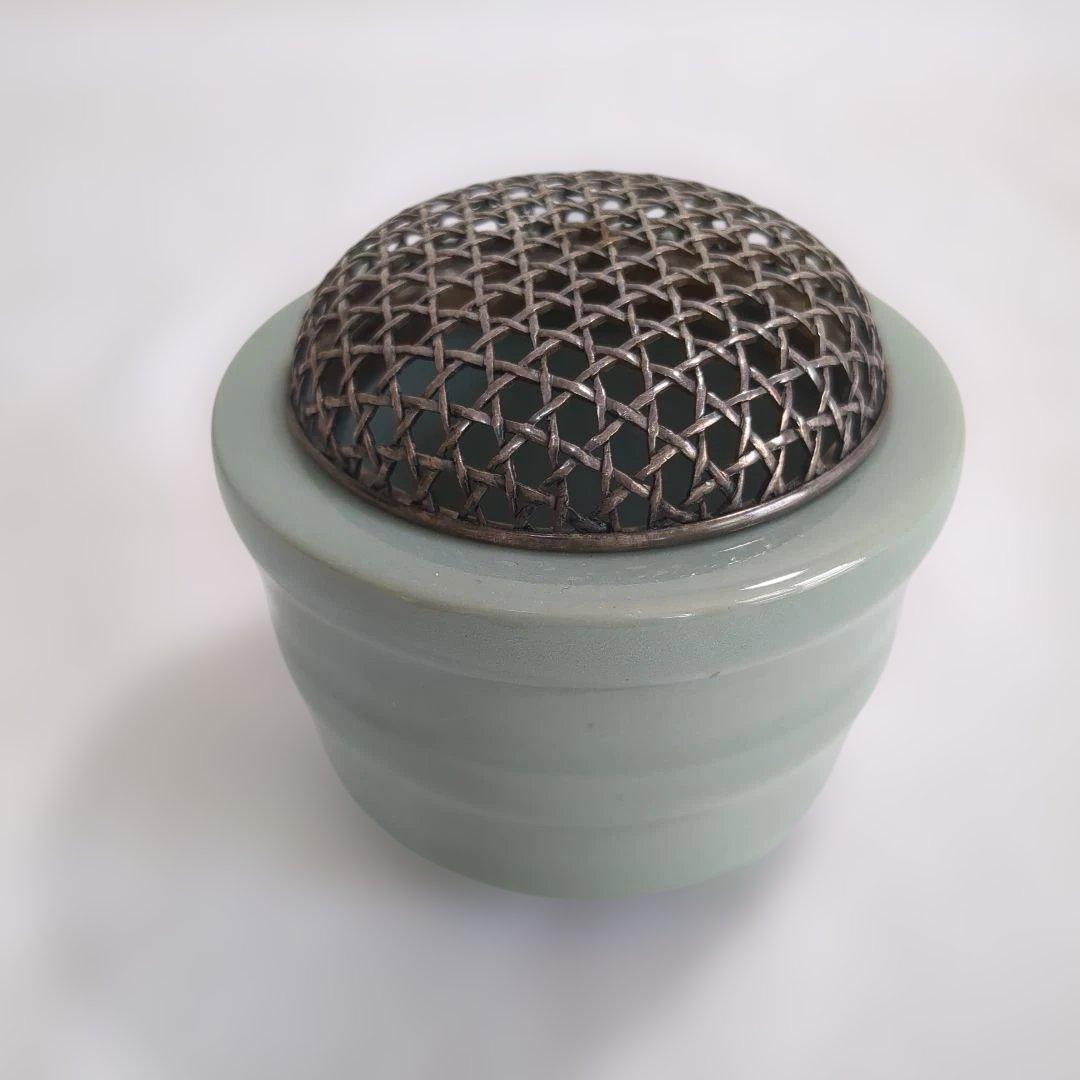 諏訪蘇山 青磁香爐 網目火屋 共箱