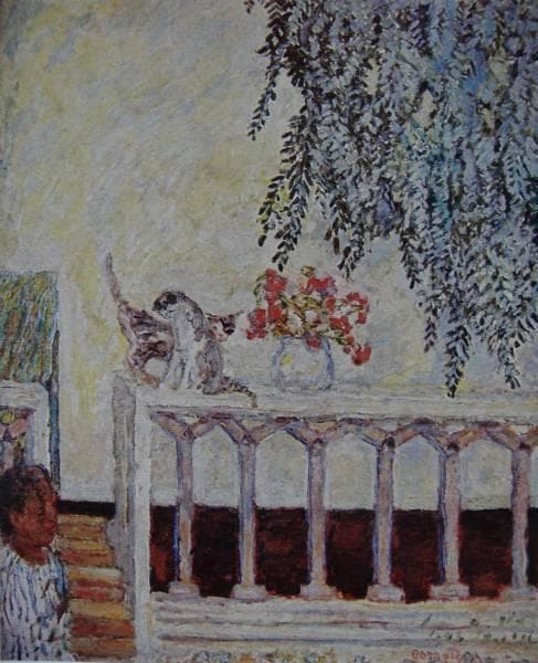 ボナール、欄干の猫、希少画集画、新品高級額、額装付、状態良好、油彩 風景