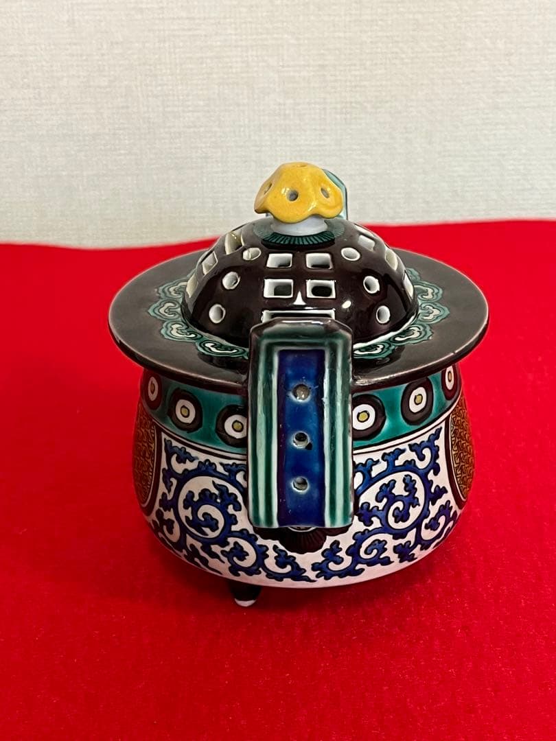 人間国宝 初代 徳田八十吉造 青手 三つ足 香炉 管理T296 共箱付き