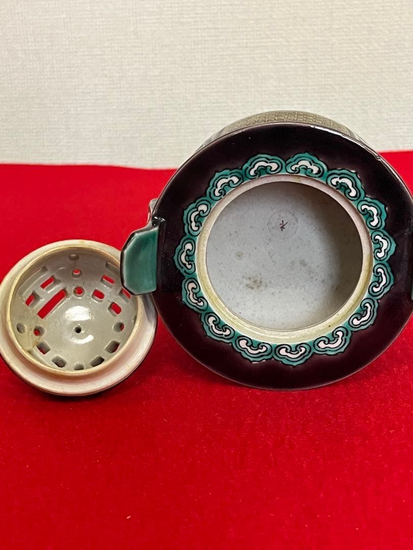 人間国宝 初代 徳田八十吉造 青手 三つ足 香炉 管理T296 共箱付き