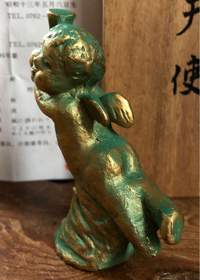 ブロンズ像 (天使) 日展作家 銭亀賢治作 略歴付き 共箱 時代