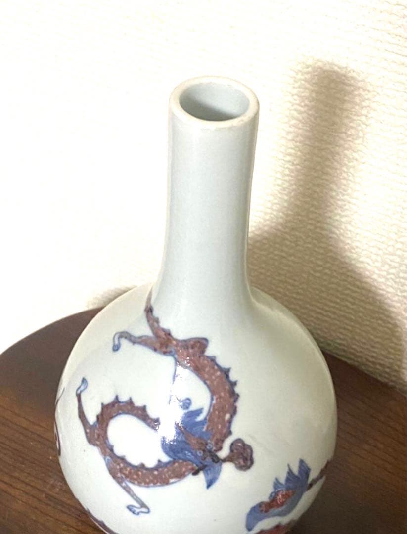 青康熙 青花釉里紅胆瓶 双龍手絵 希少品