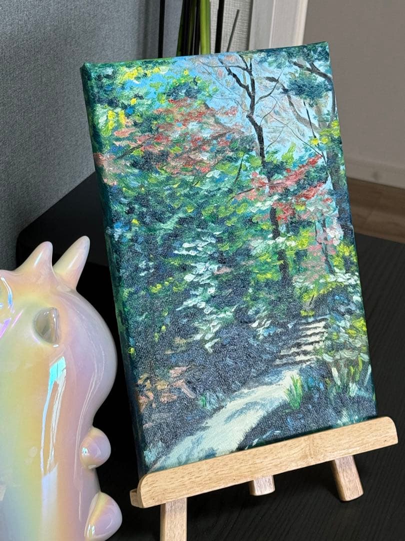 「林間の道」　手描き　油絵　風景画　原画　油彩画　印象派