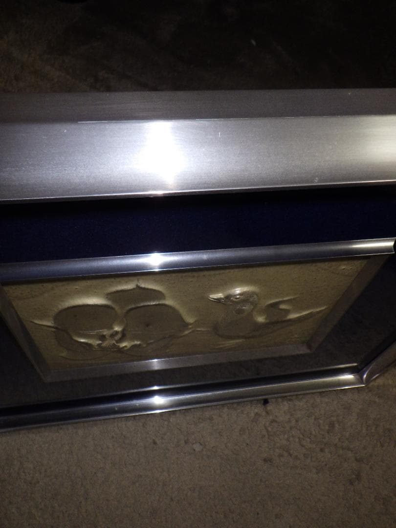 彫金パネル 帖佐美行 純銅製 共シール 落款 額装 服部時計店創業100年記念