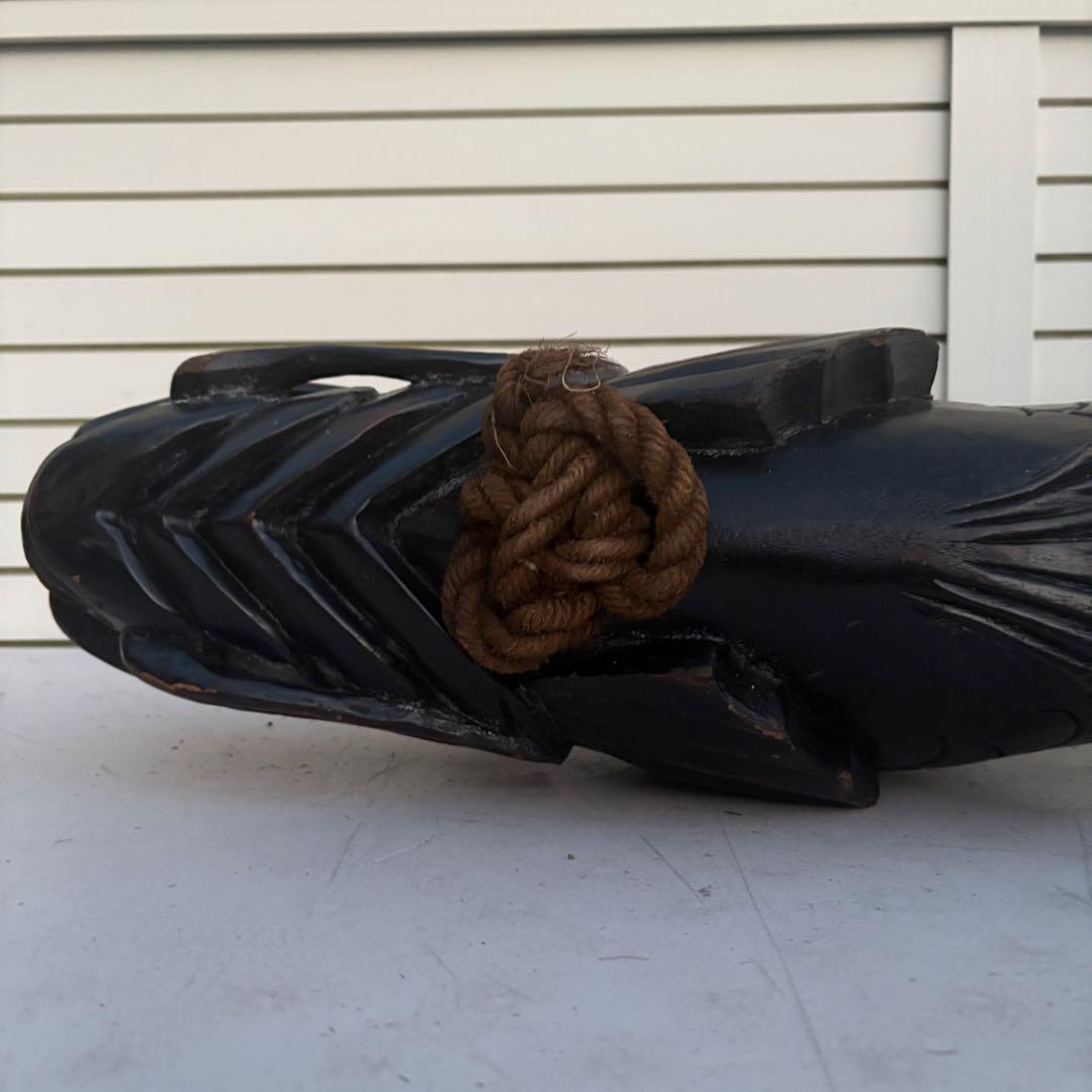 古作■自在鉤 無垢材 鯉型 精緻彫刻 吊り縄 鉄鈎付き 囲炉裏 古道具