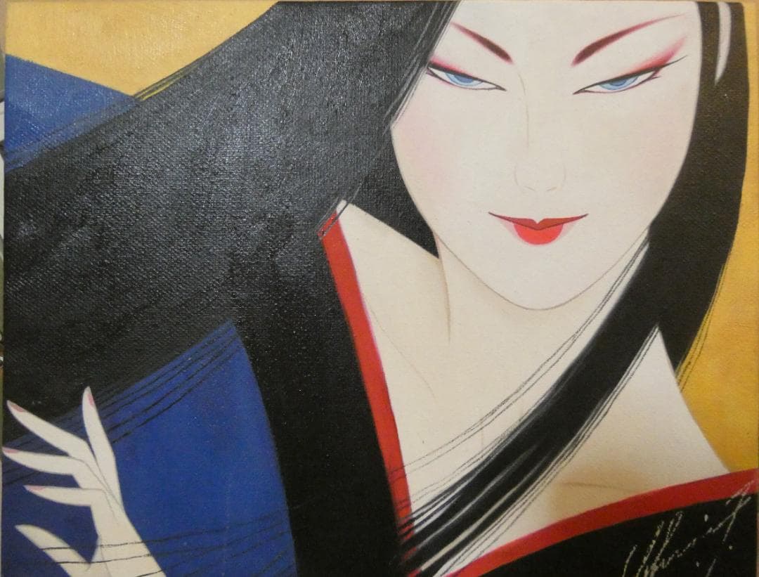 美人像　油絵　鶴田一郎　人物画　F6　額付き　手描き　肉筆