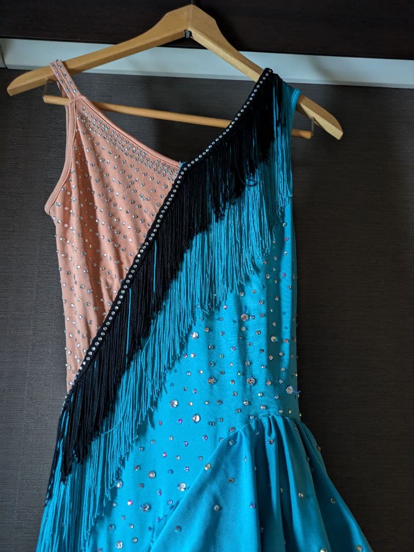 社交ダンスラテンドレス 青と黒Mサイズ