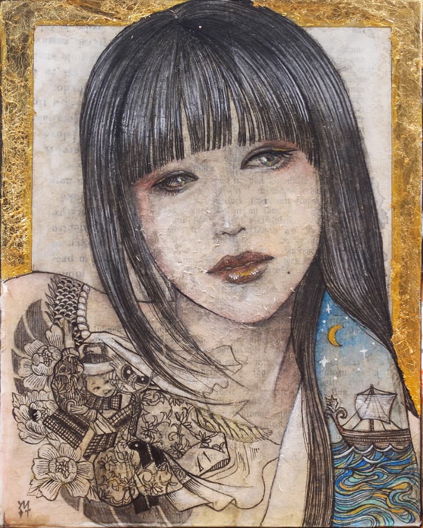 手描き絵画「月の素顔」日本画　オリジナル　原画