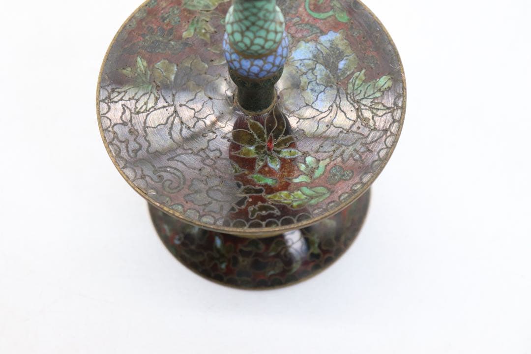 中国　七宝焼　燭台　送料込み251015