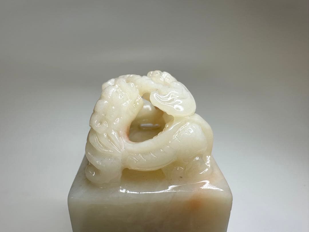 【螭虎衔芝】ラオス石　双獣　篆刻　印材 　展示会　出展　大材　美品　高級印材