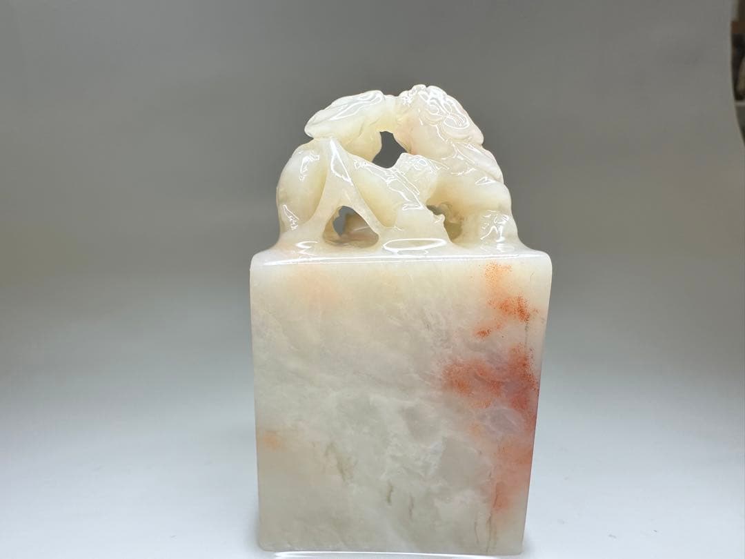 【螭虎衔芝】ラオス石　双獣　篆刻　印材 　展示会　出展　大材　美品　高級印材