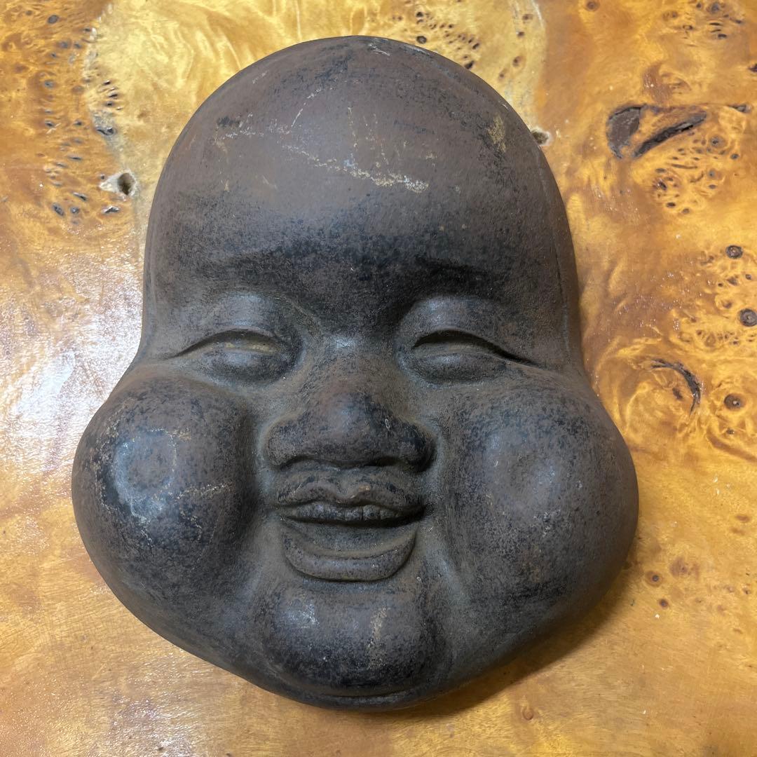 鉄製　お多福　お福様ふっくらした頬　お面　古美術　骨董品　重厚感あります