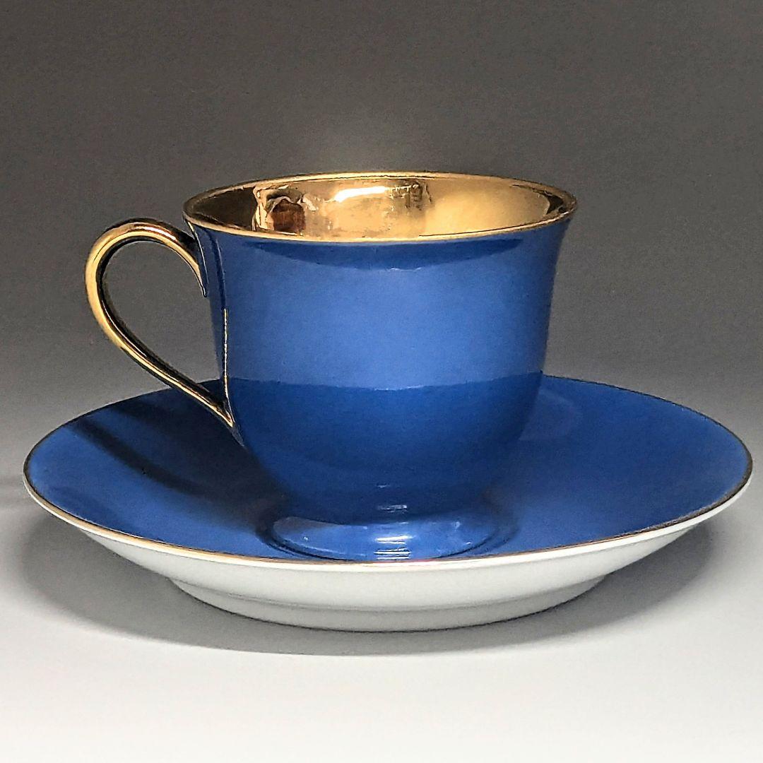 オールドノリタケ ゴールド ハーレクインキャビネットカップ&ソーサー 青✕金彩