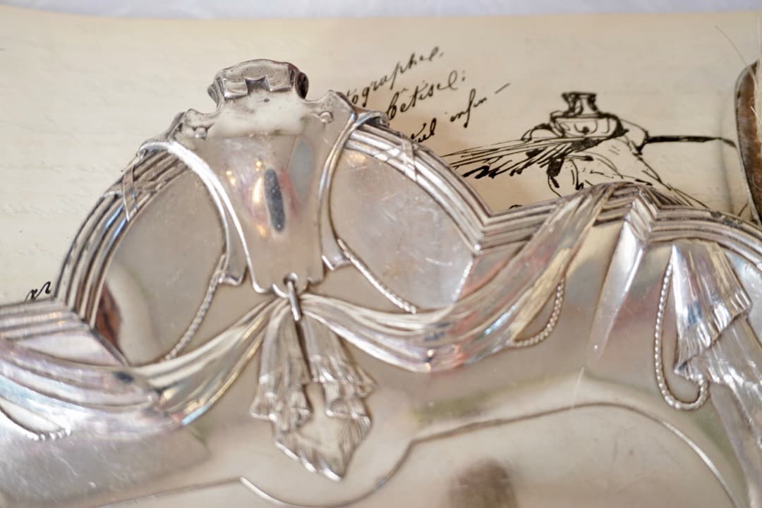 フランス アンティーク シルバープレート ダストパン ブラシ セット