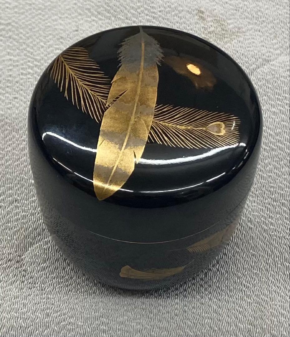 B549b 羽根蒔絵 大棗　作者不詳　研出蒔絵　共箱(作者名書付無し)