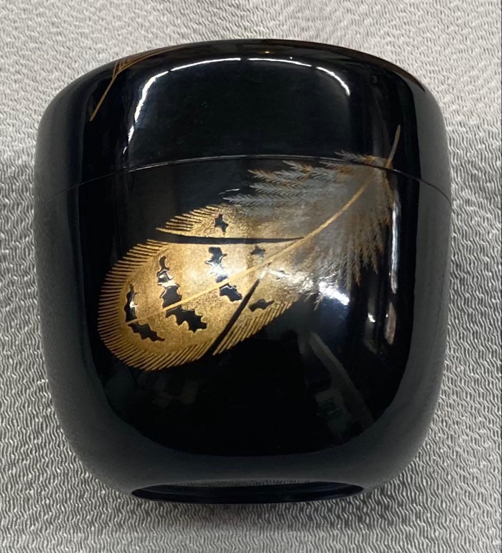 B549b 羽根蒔絵 大棗　作者不詳　研出蒔絵　共箱(作者名書付無し)