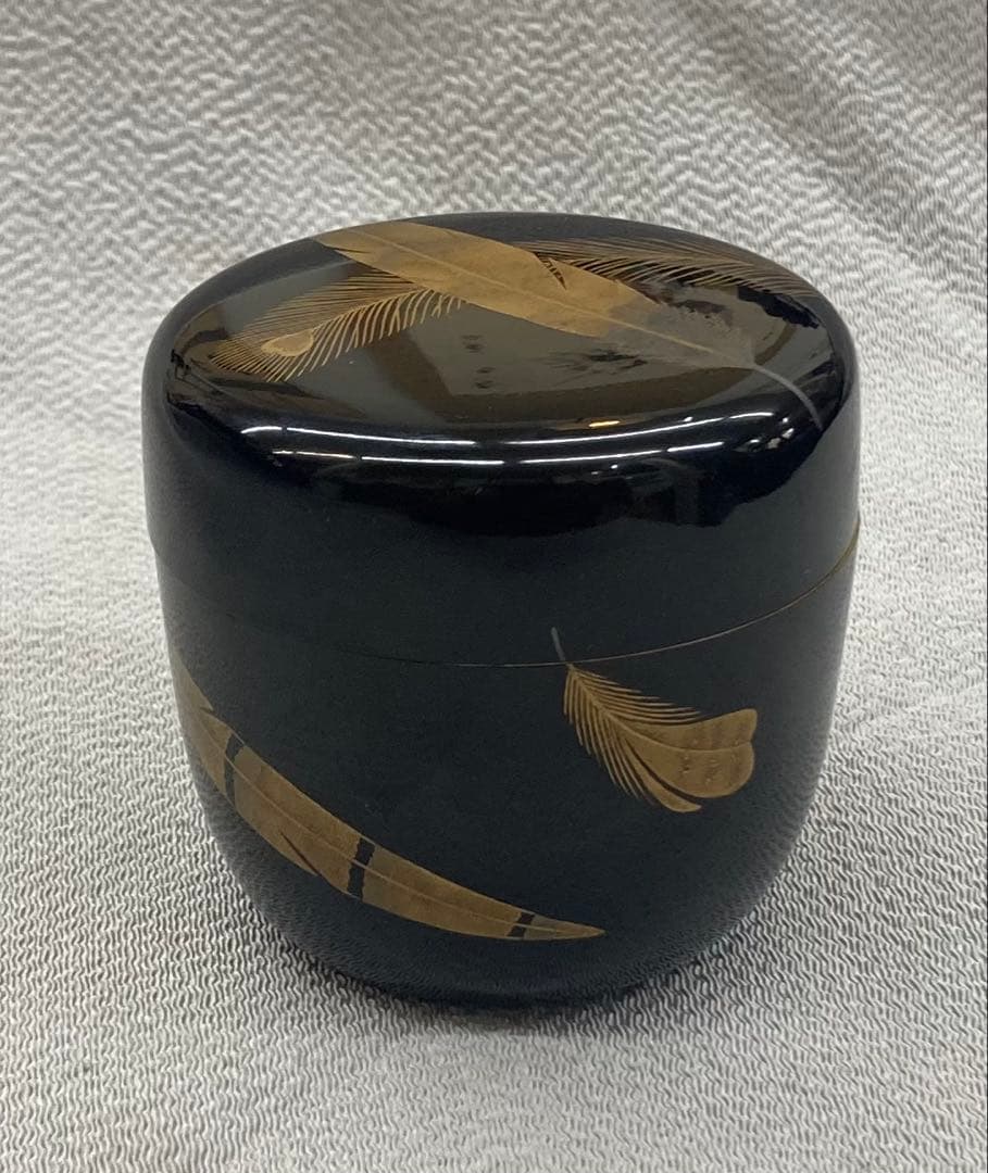 B549b 羽根蒔絵 大棗　作者不詳　研出蒔絵　共箱(作者名書付無し)