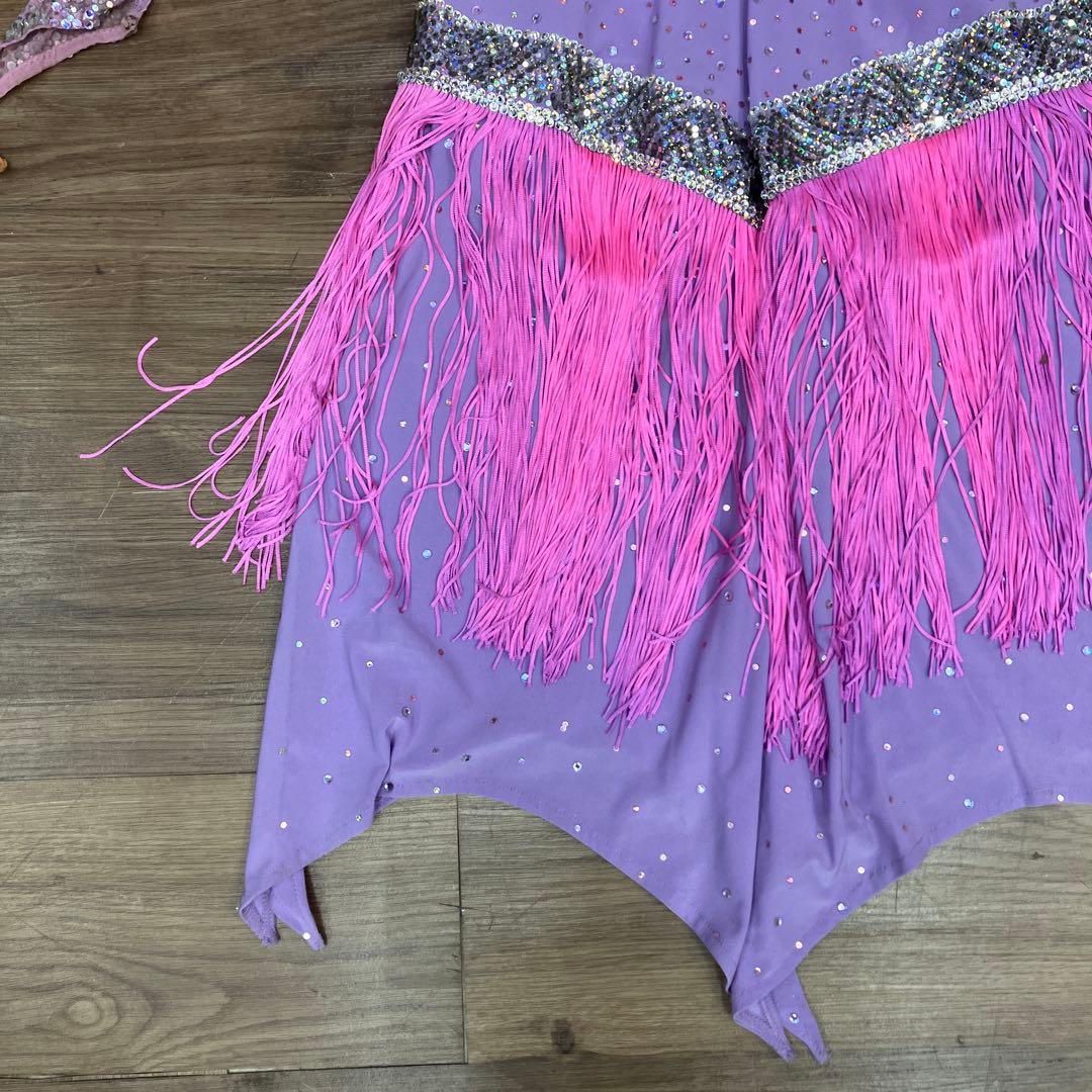 2.3 競技ダンス ラテン バトン用 ドレス パープル ピンク 社交ダンス