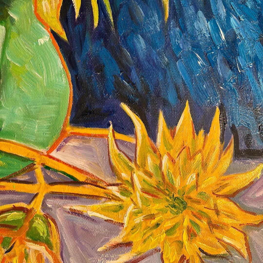 ★秀作★ 手書き油絵 ゴッホ 幻 芦屋のひまわり 額付き 肉筆絵画 油彩画