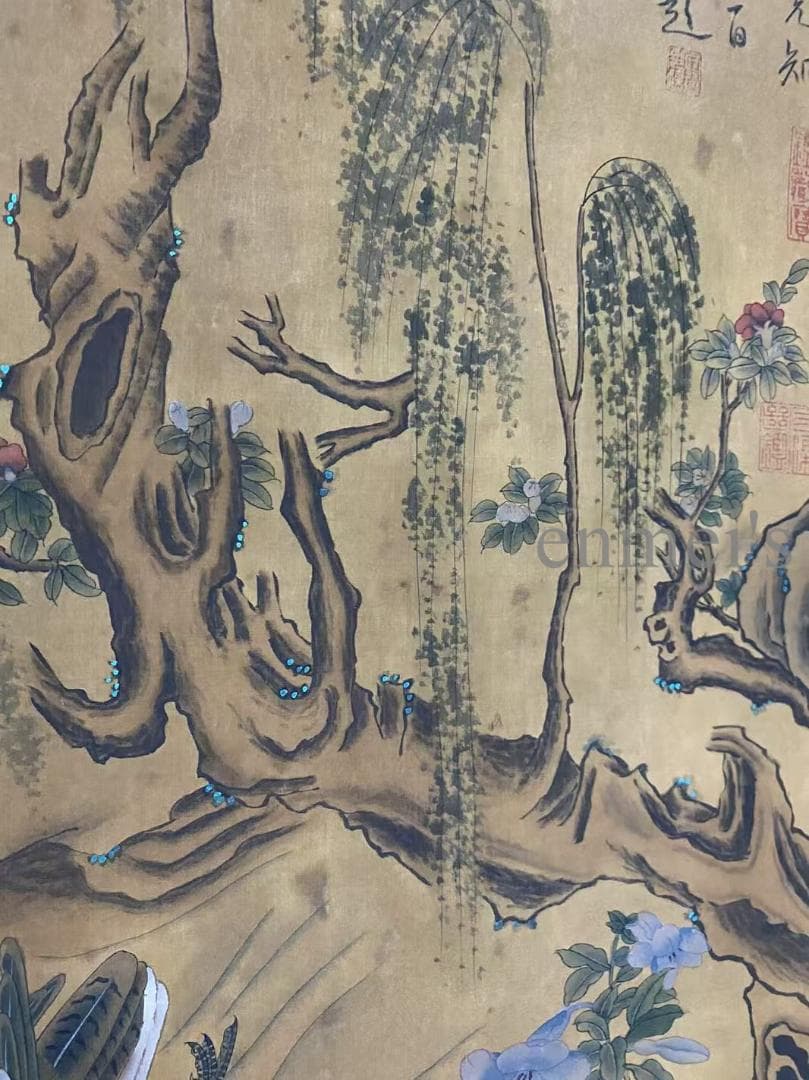 中国古美術 宋代 李迪款 花鳥画 絹布 肉筆 唐物 書道 水墨画 掛け軸 文房