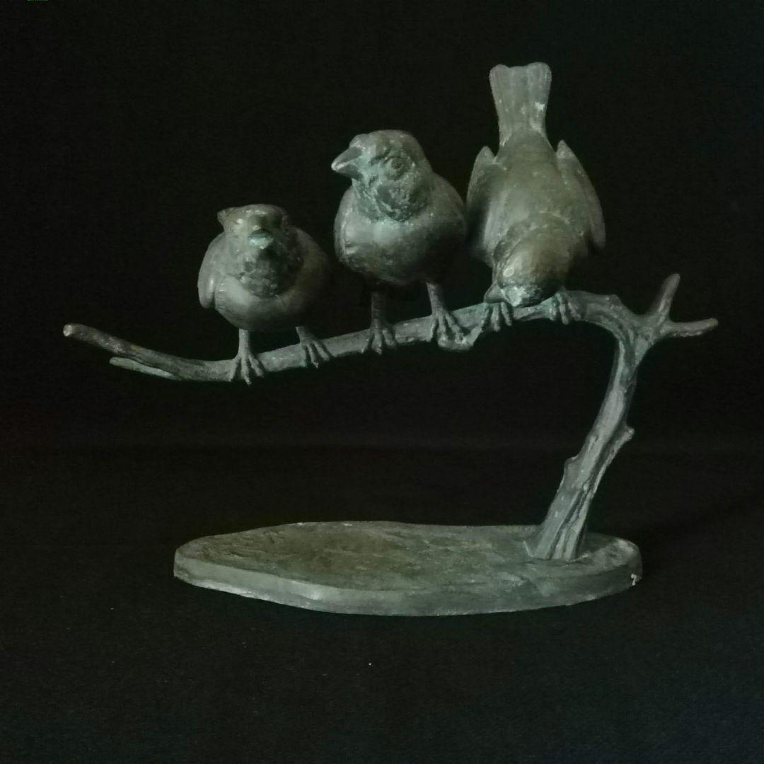 超レア逸品　枝に止まった3羽のスズメ　ブロンズ　W.ROBRA作　アールヌーボー