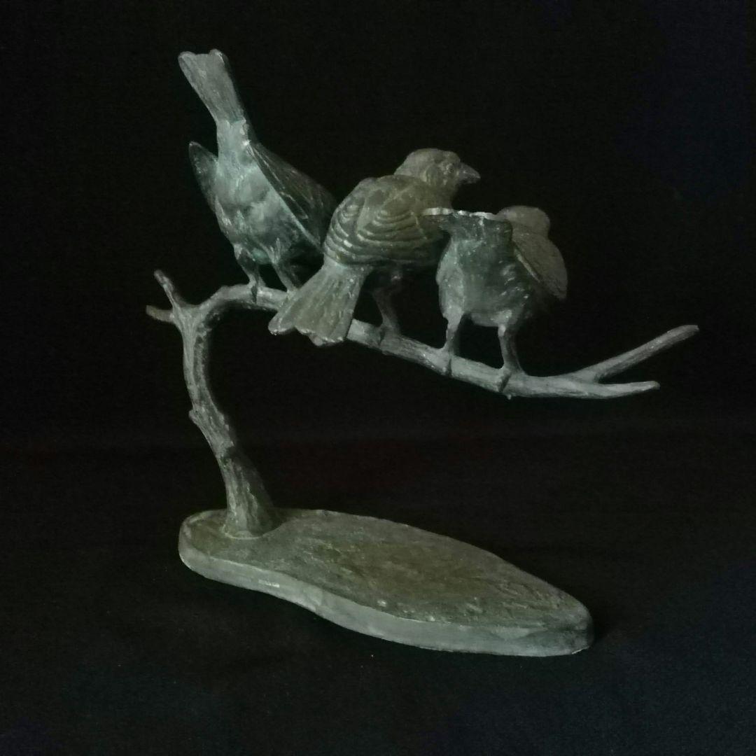 超レア逸品　枝に止まった3羽のスズメ　ブロンズ　W.ROBRA作　アールヌーボー