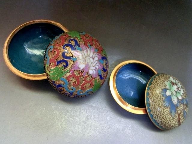 香合■七宝焼き 牡丹画 鳩居堂製 中国 花紋 蓋物 お茶道具時代物 骨董品■