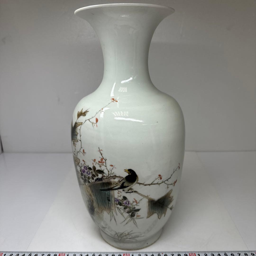 中国清時代　粉彩花鳥図花瓶　高さ35㎝　東Y7-0421②トヒコ