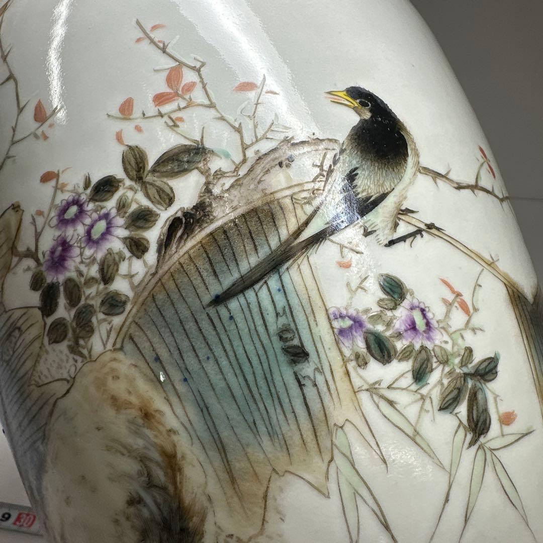 中国清時代　粉彩花鳥図花瓶　高さ35㎝　東Y7-0421②トヒコ