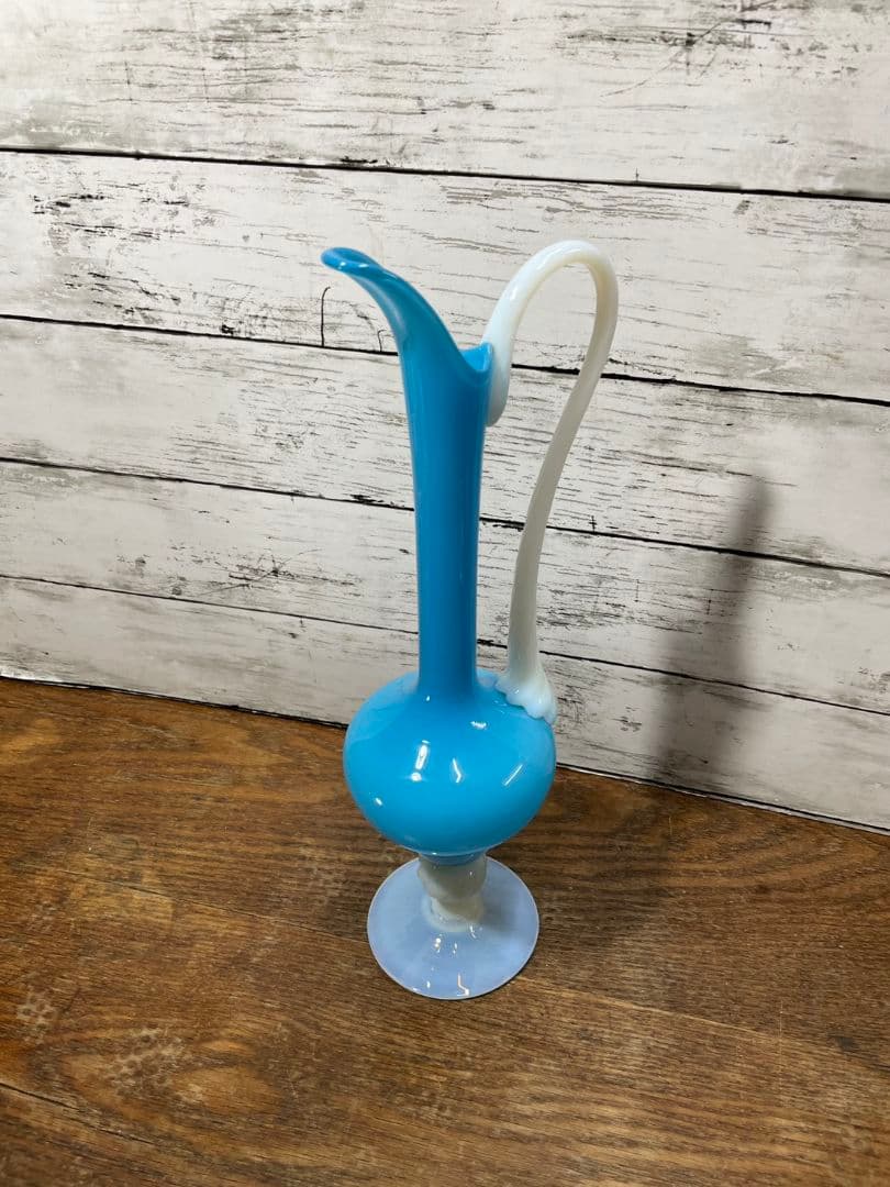 フランスアンティーク オパリンガラスの花瓶 ブルー系 一輪挿し グラス 花器