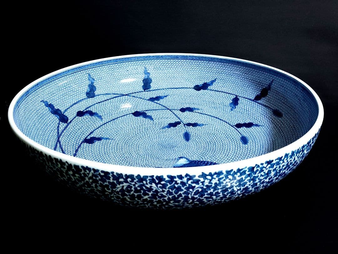 葉山有樹 細密画大鉢 古伊万里粟に鶉画銅鑼鉢 直径：約44.3cm