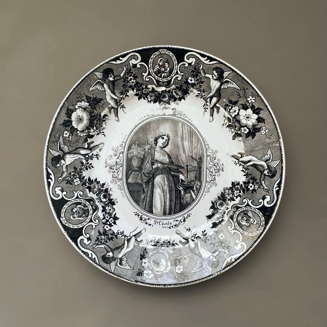 【アンティーク】 聖セシリア プレート グリザイユ フランス